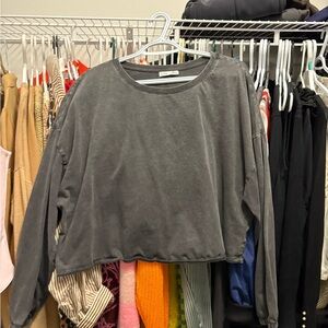 Dex Washed Charcoal Long-Sleeve Cropped Tee